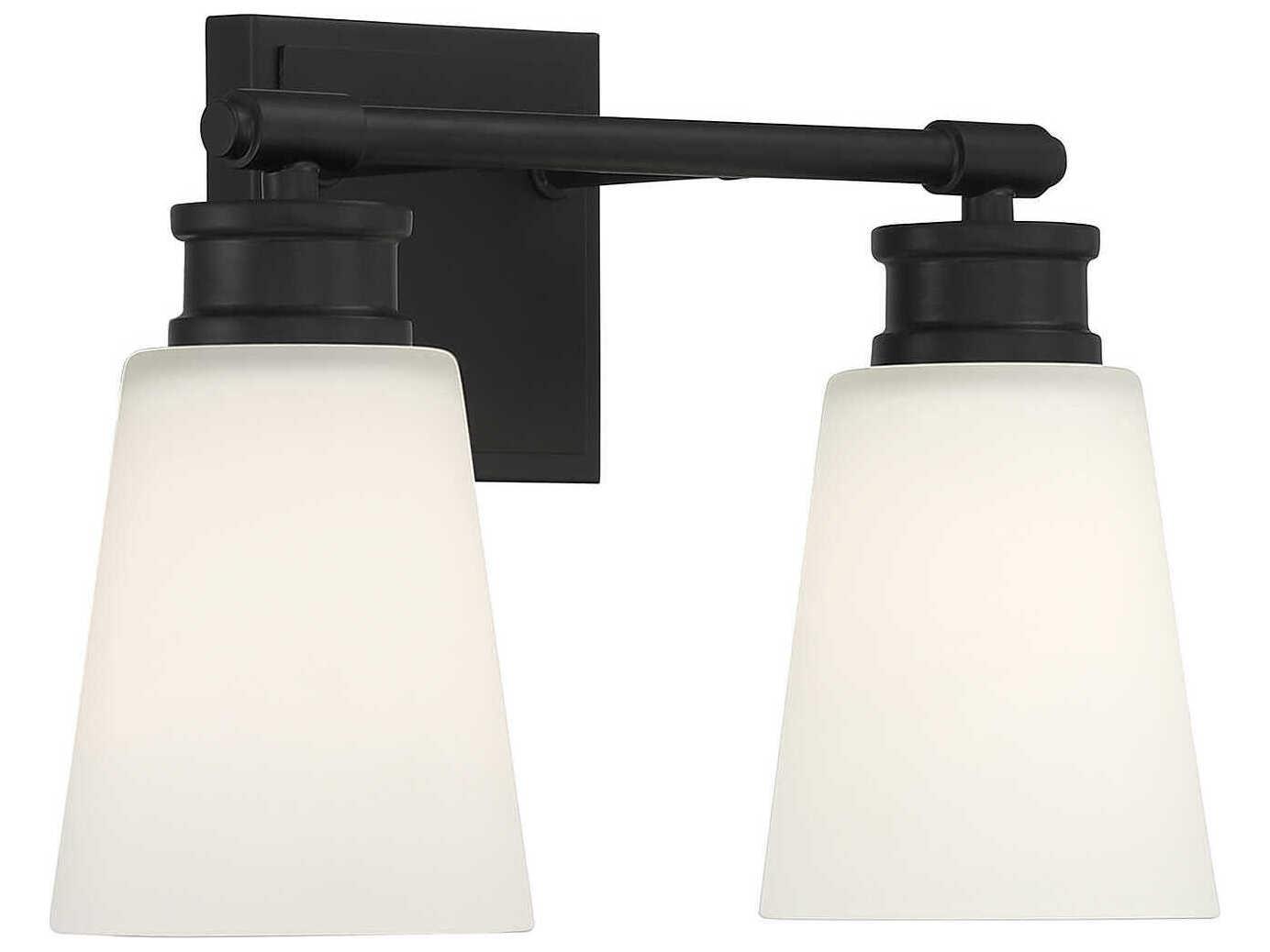 Savoy House Meridian 2-Light Matte Black Glass Vanity Light