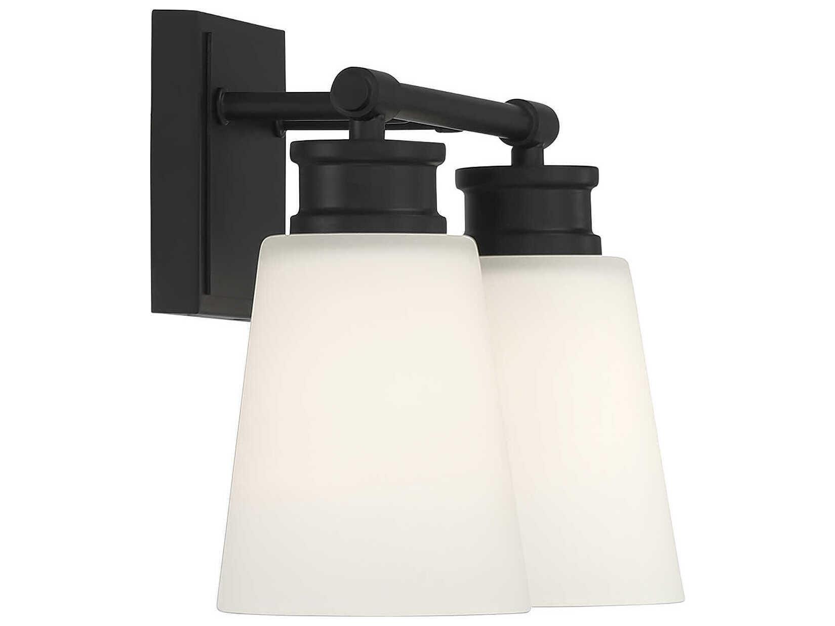 Savoy House Meridian 2-Light Matte Black Glass Vanity Light