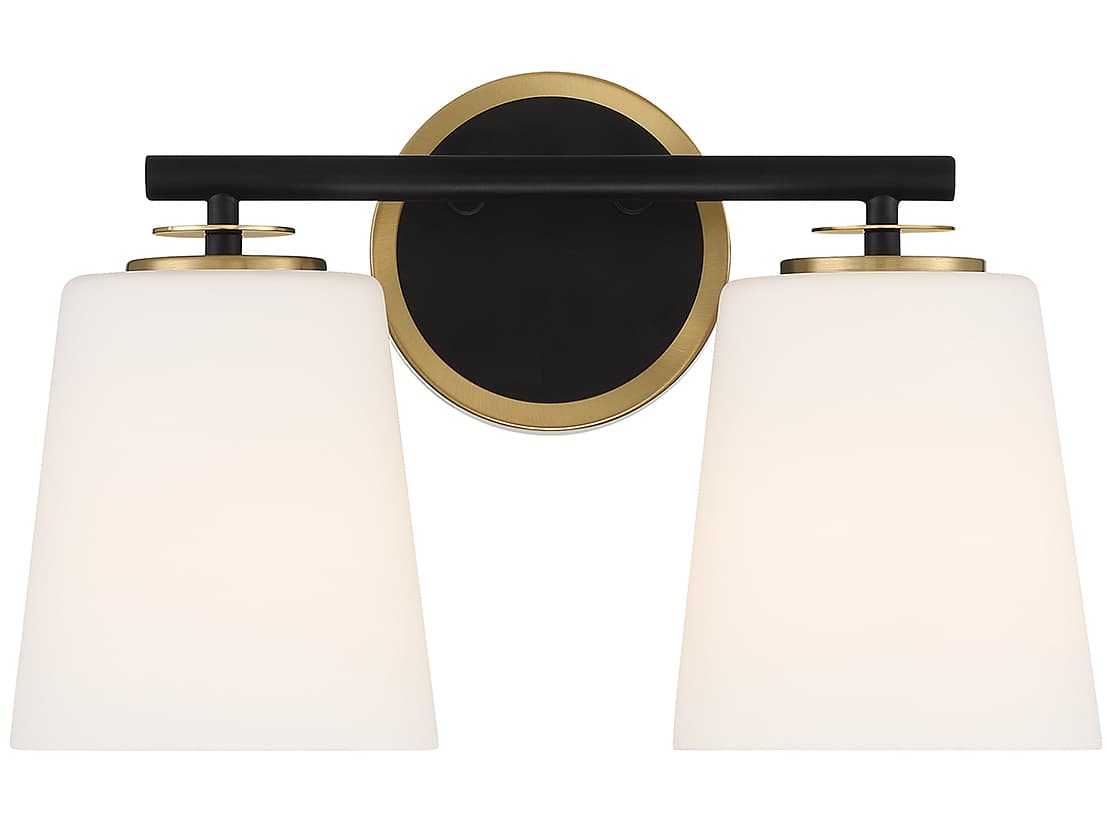 Savoy House Meridian 2-Light Matte Black Natural Brass Glass Vanity Light