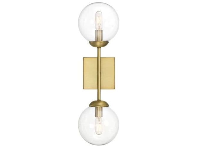 Savoy House Meridian 2-Light Natural Brass Glass Wall Sconce
