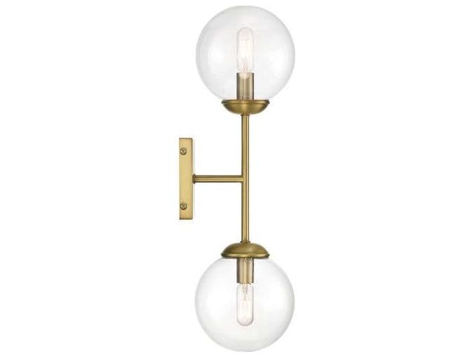 Savoy House Meridian 2-Light Natural Brass Glass Wall Sconce