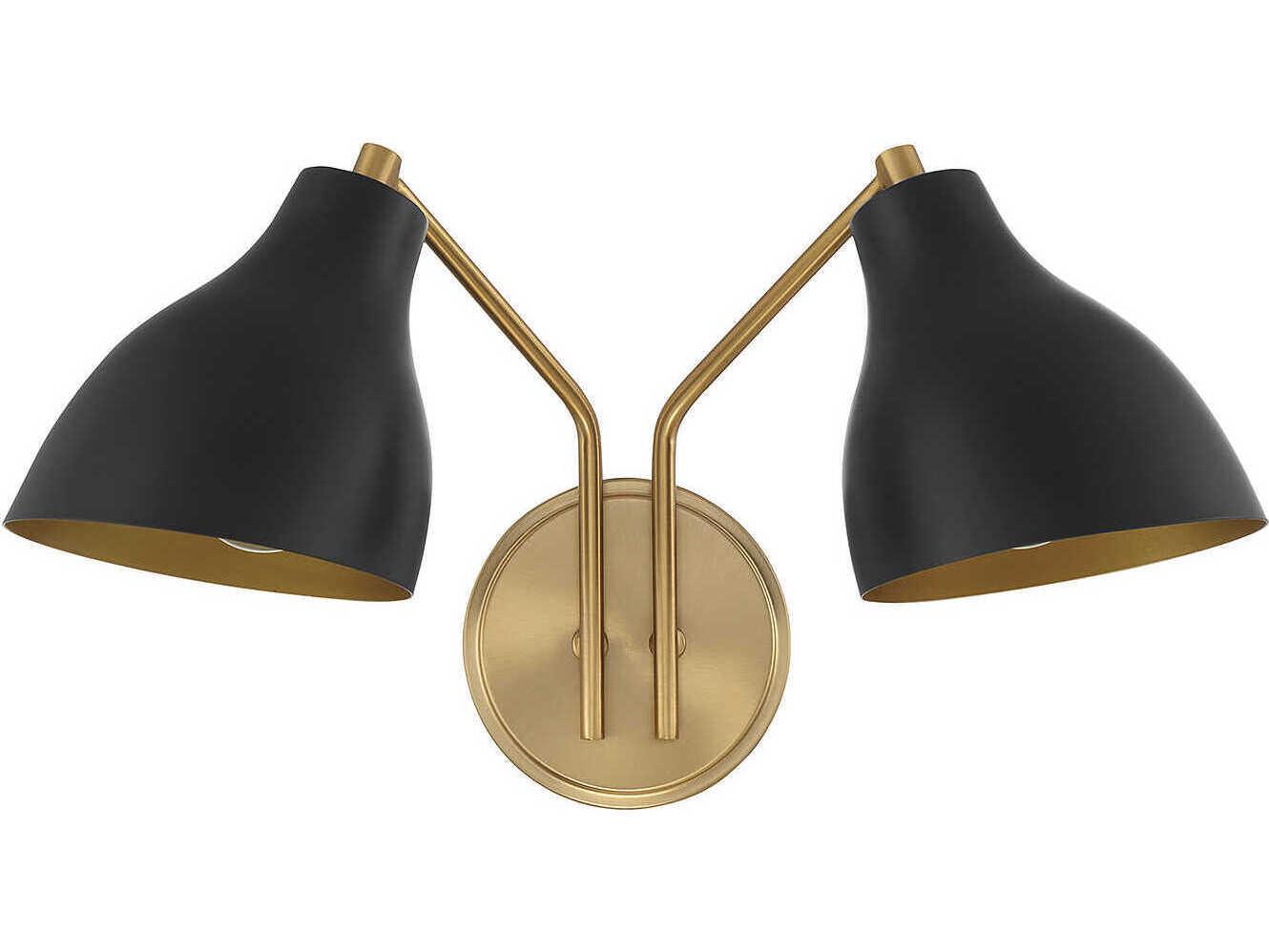 Savoy House Meridian 2-Light Matte Black Natural Brass Wall Sconce