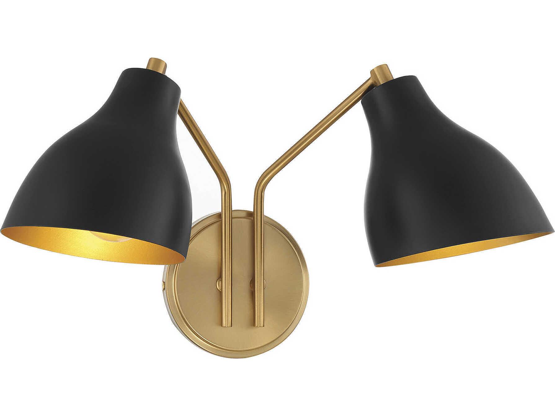 Savoy House Meridian 2-Light Matte Black Natural Brass Wall Sconce