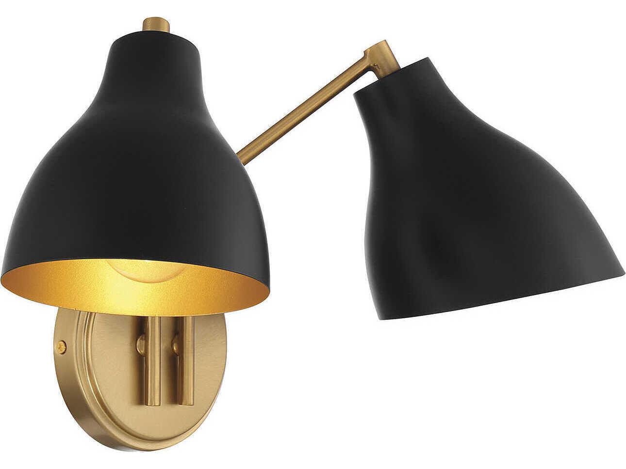Savoy House Meridian 2-Light Matte Black Natural Brass Wall Sconce