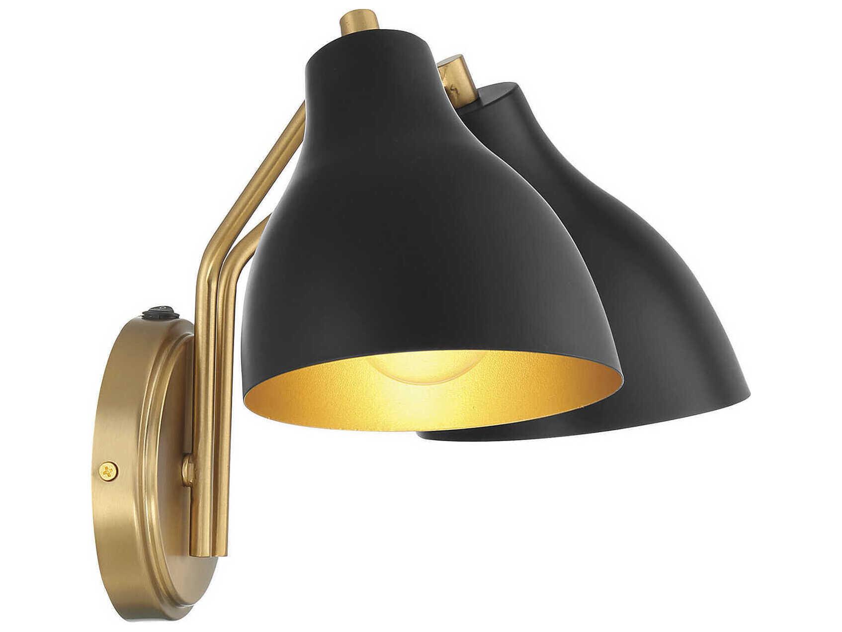Savoy House Meridian 2-Light Matte Black Natural Brass Wall Sconce