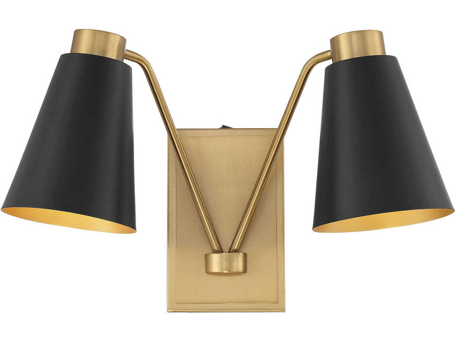 Savoy House Meridian 2-Light Matte Black Natural Brass Wall Sconce