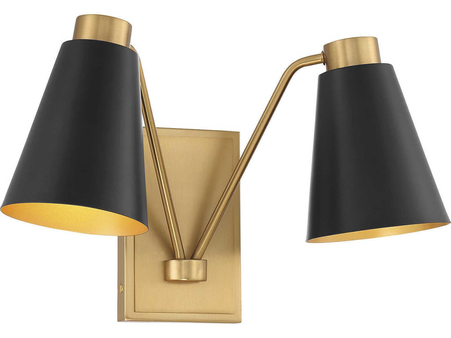 Savoy House Meridian 2-Light Matte Black Natural Brass Wall Sconce
