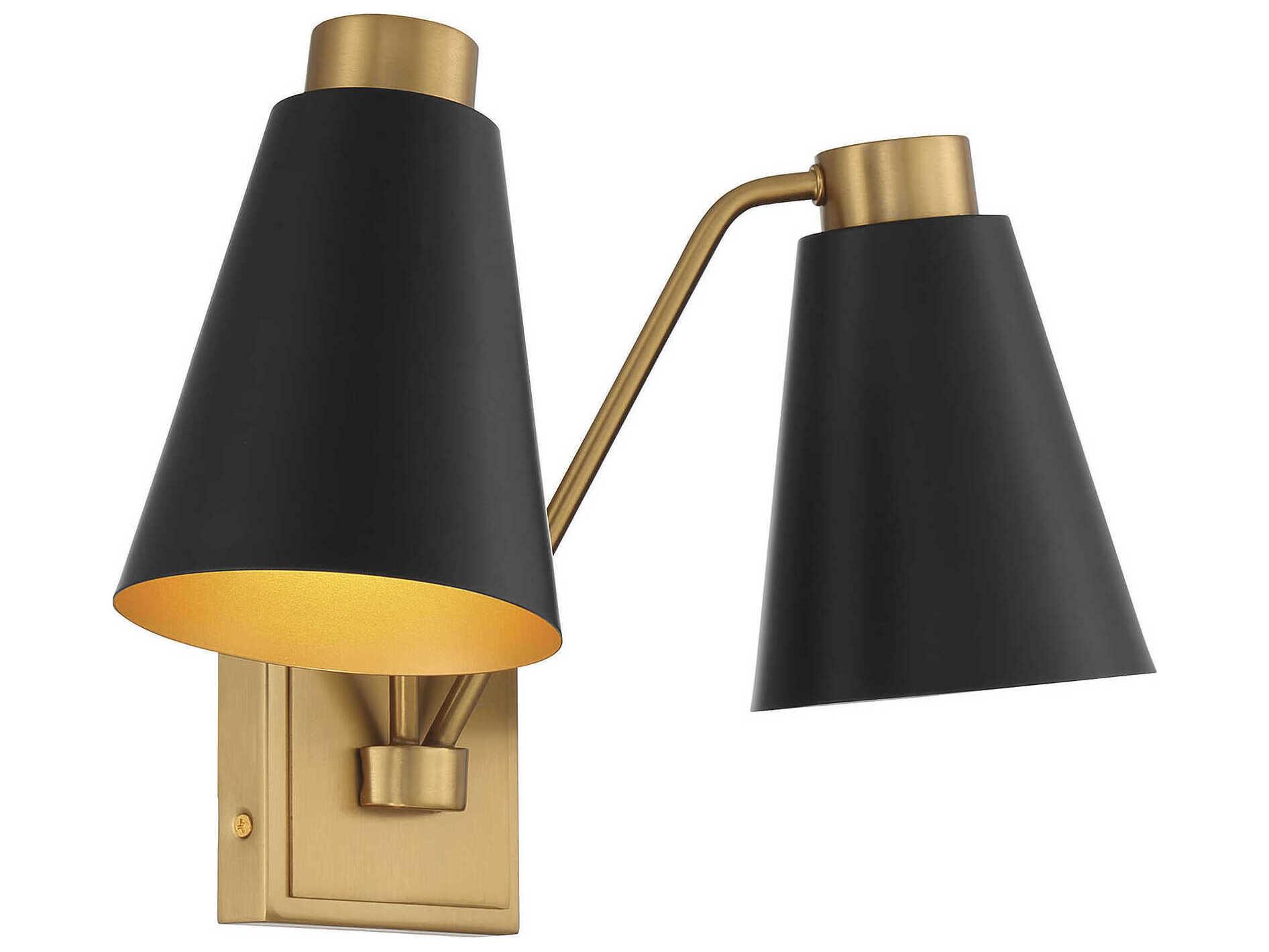 Savoy House Meridian 2-Light Matte Black Natural Brass Wall Sconce
