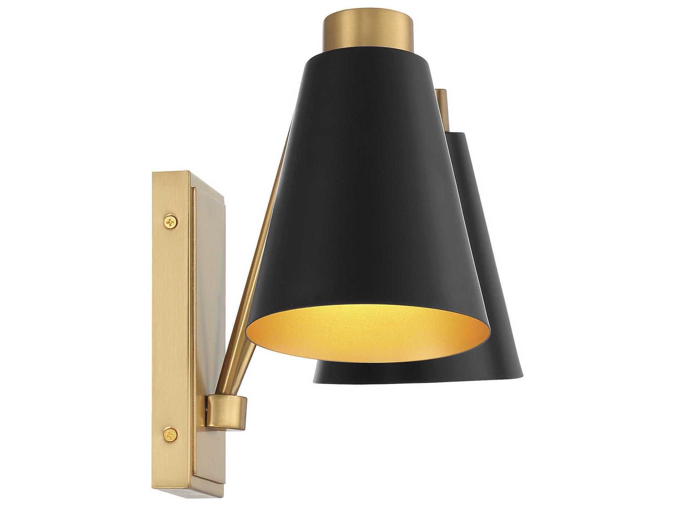 Savoy House Meridian 2-Light Matte Black Natural Brass Wall Sconce