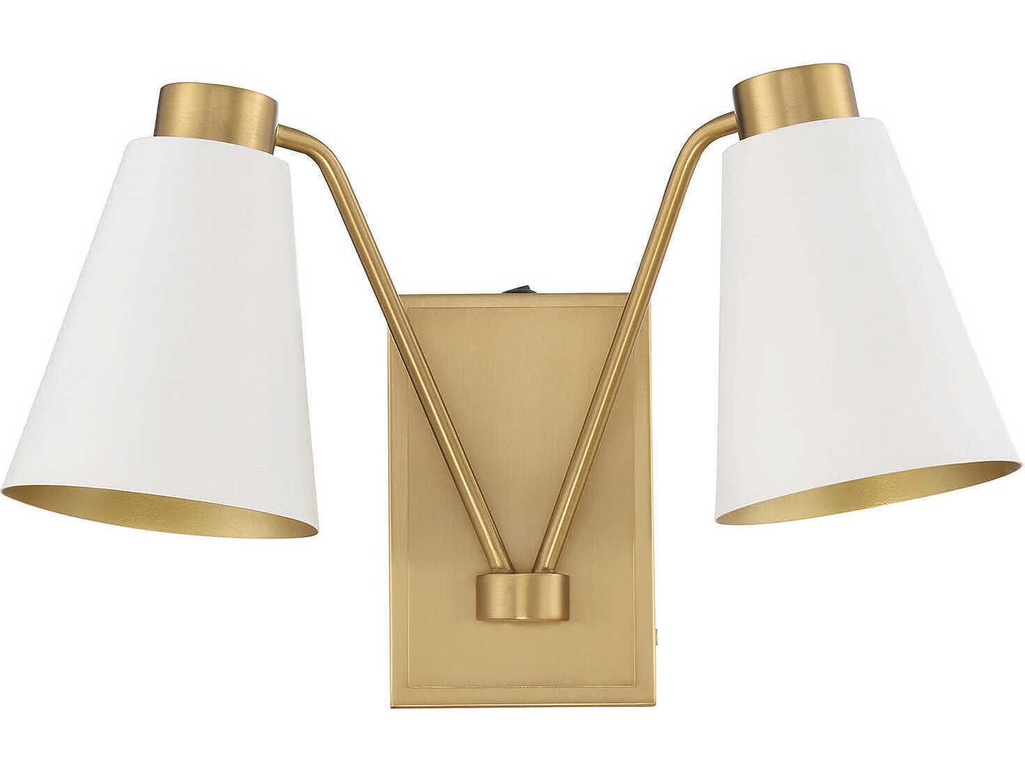 Savoy House Meridian 2-Light White Natural Brass Wall Sconce