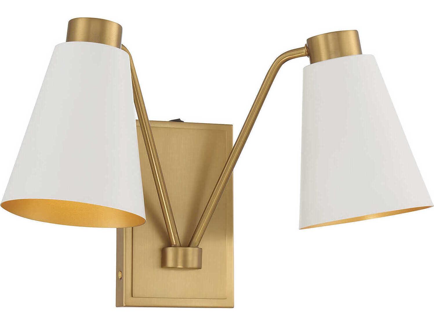 Savoy House Meridian 2-Light White Natural Brass Wall Sconce