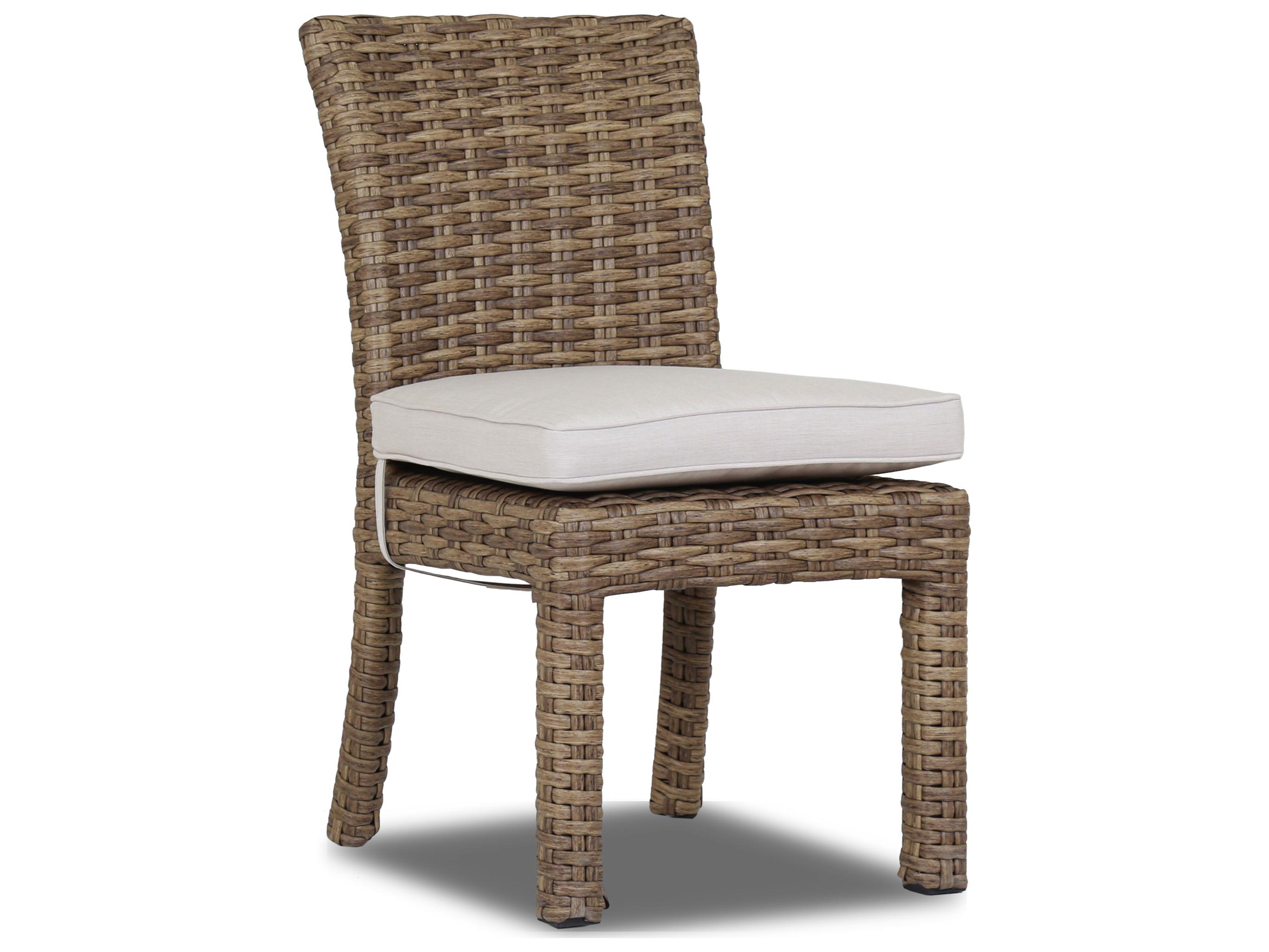 Sunset West Havana Wicker Armless Outdoor Patio Dining Chair in Canvas Flax