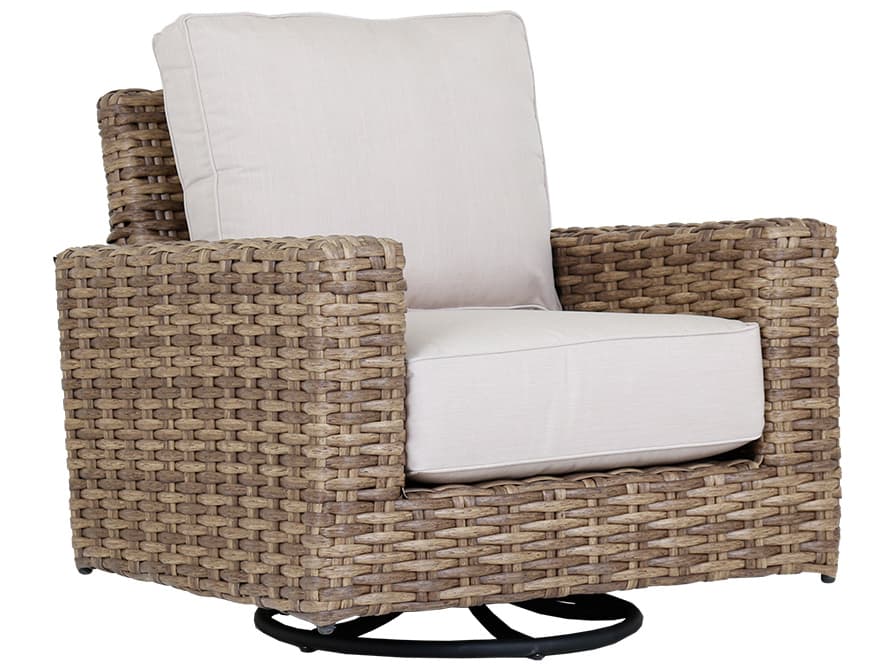 Sunset West Havana Wicker Swivel Lounge Outdoor Rocker in Canvas Flax