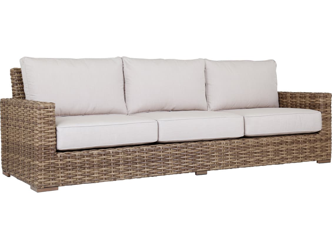 Sunset West Havana Wicker Outdoor Patio Sofa in Canvas Flax