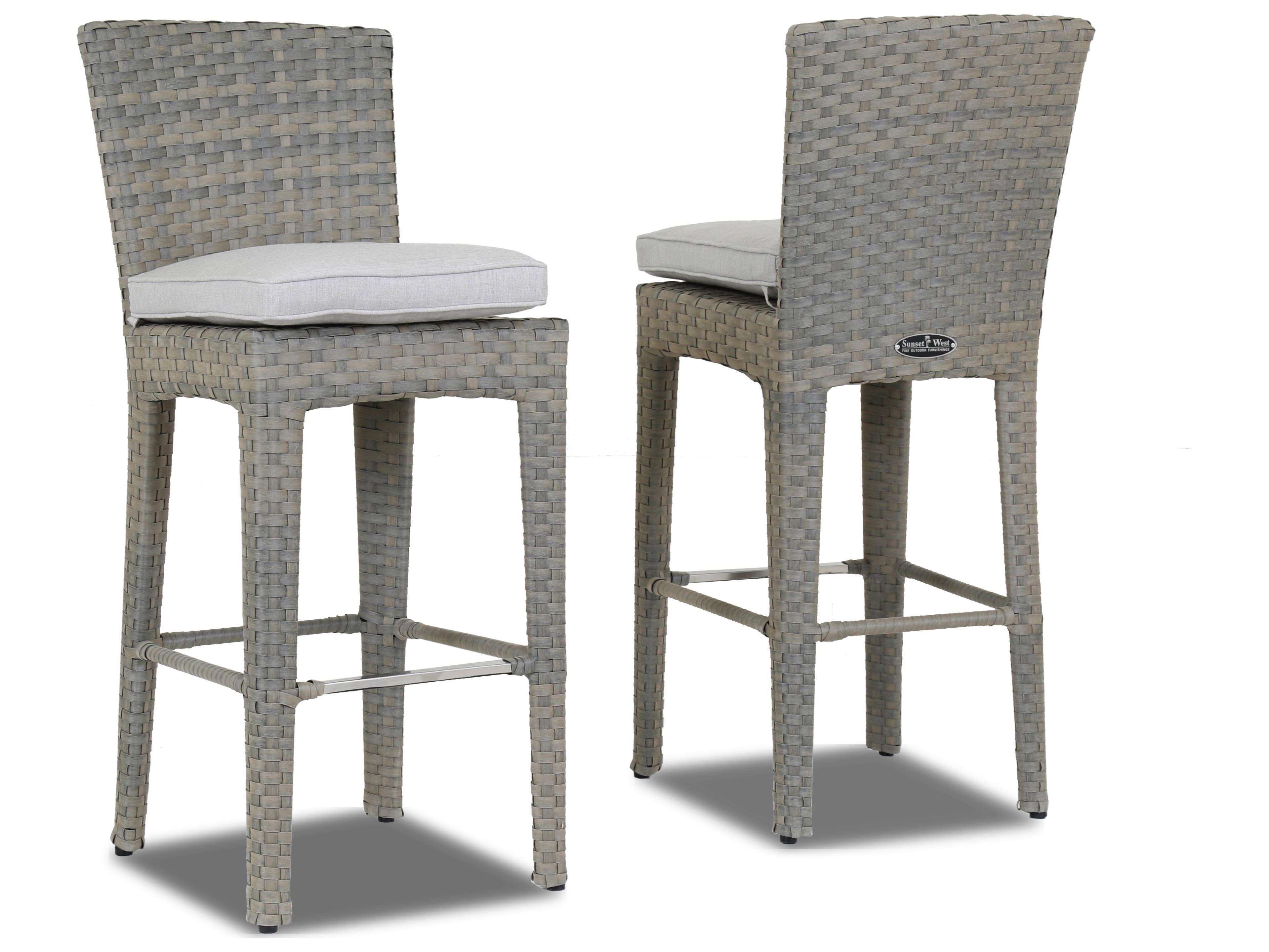 Sunset West Majorca Wicker Outdoor Patio Bar Stool in Cast Silver