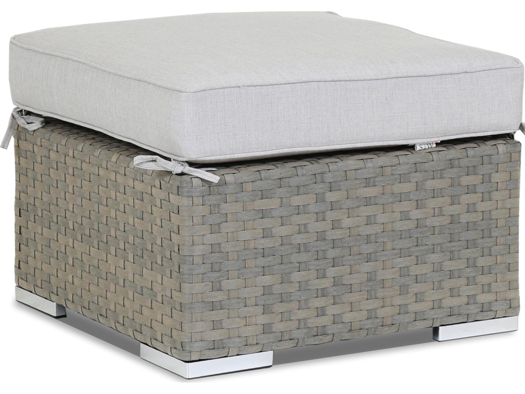 Sunset West Majorca Wicker Patio Ottoman in Cast Silver