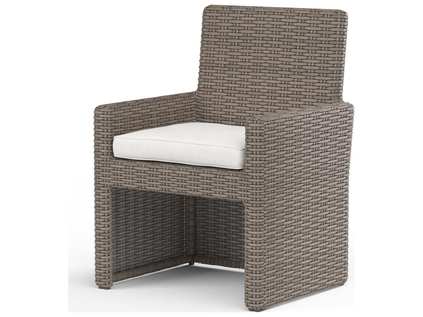 Sunset West Coronado Wicker Driftwood Patio Dining Chair in Canvas Flax with Self Welt