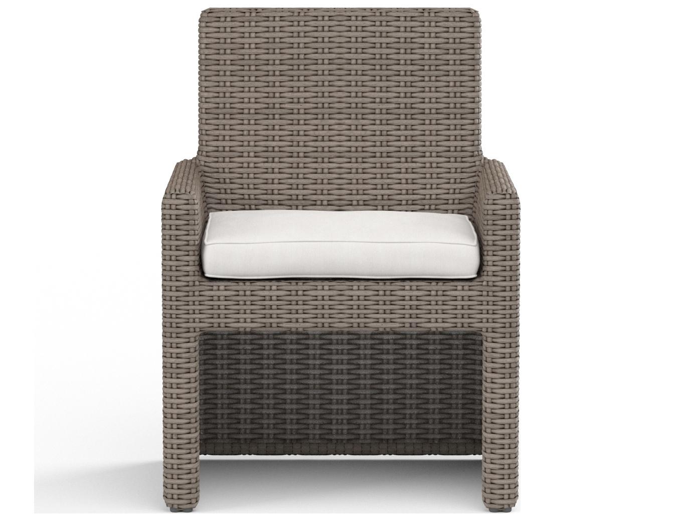 Sunset West Coronado Wicker Driftwood Patio Dining Chair in Canvas Flax with Self Welt