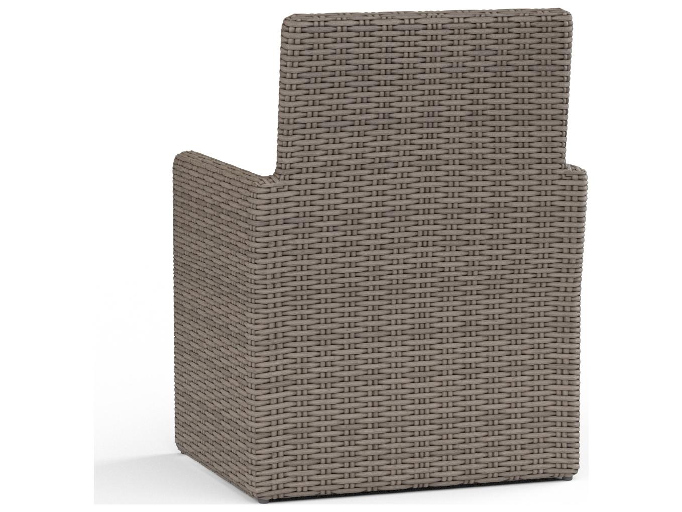 Sunset West Coronado Wicker Driftwood Patio Dining Chair in Canvas Flax with Self Welt