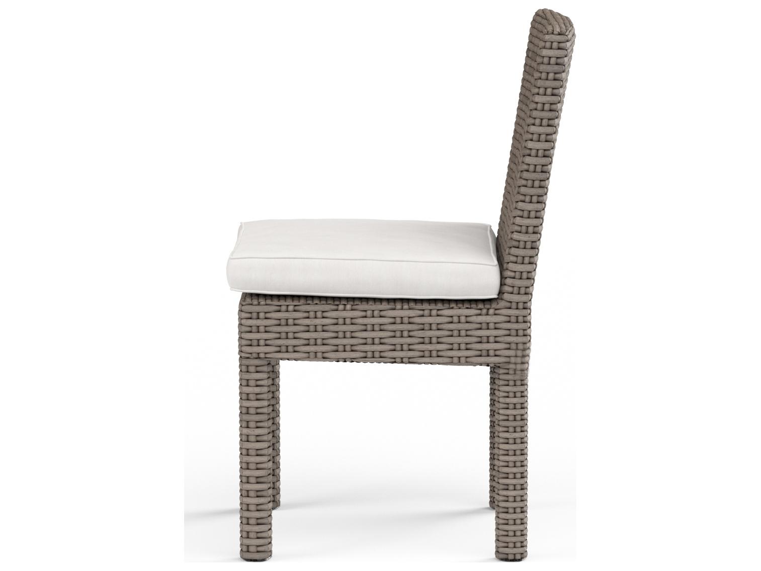 Sunset West Coronado Wicker Driftwood Patio Dining Side Chair in Canvas Flax with Self Welt