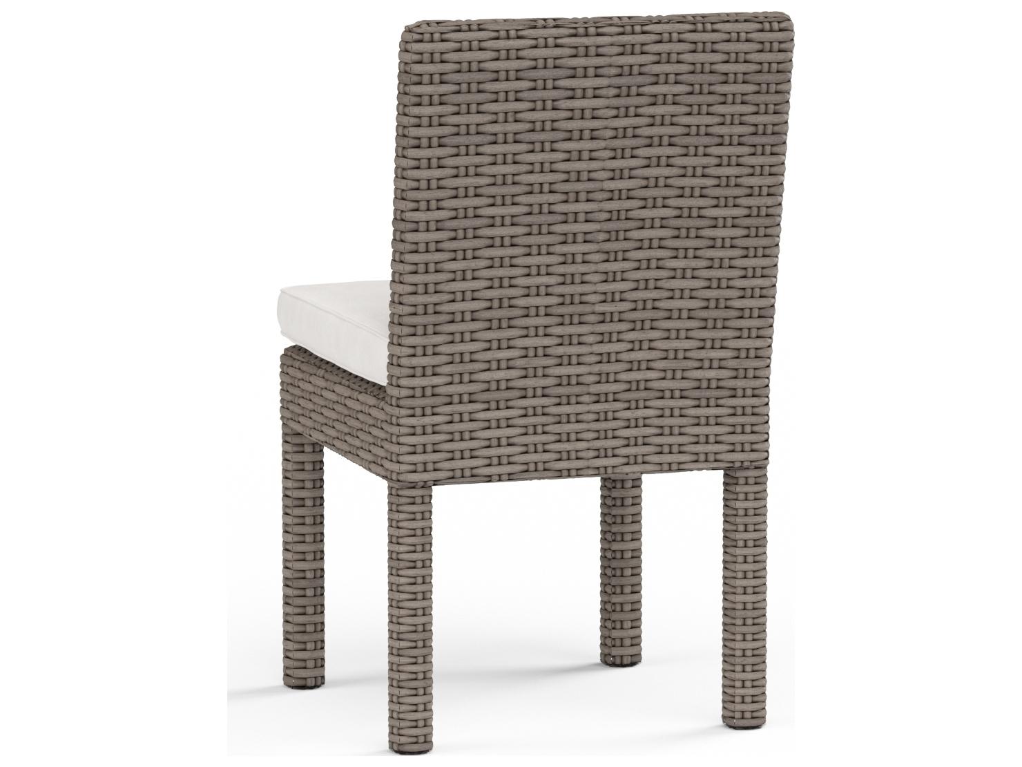 Sunset West Coronado Wicker Driftwood Patio Dining Side Chair in Canvas Flax with Self Welt