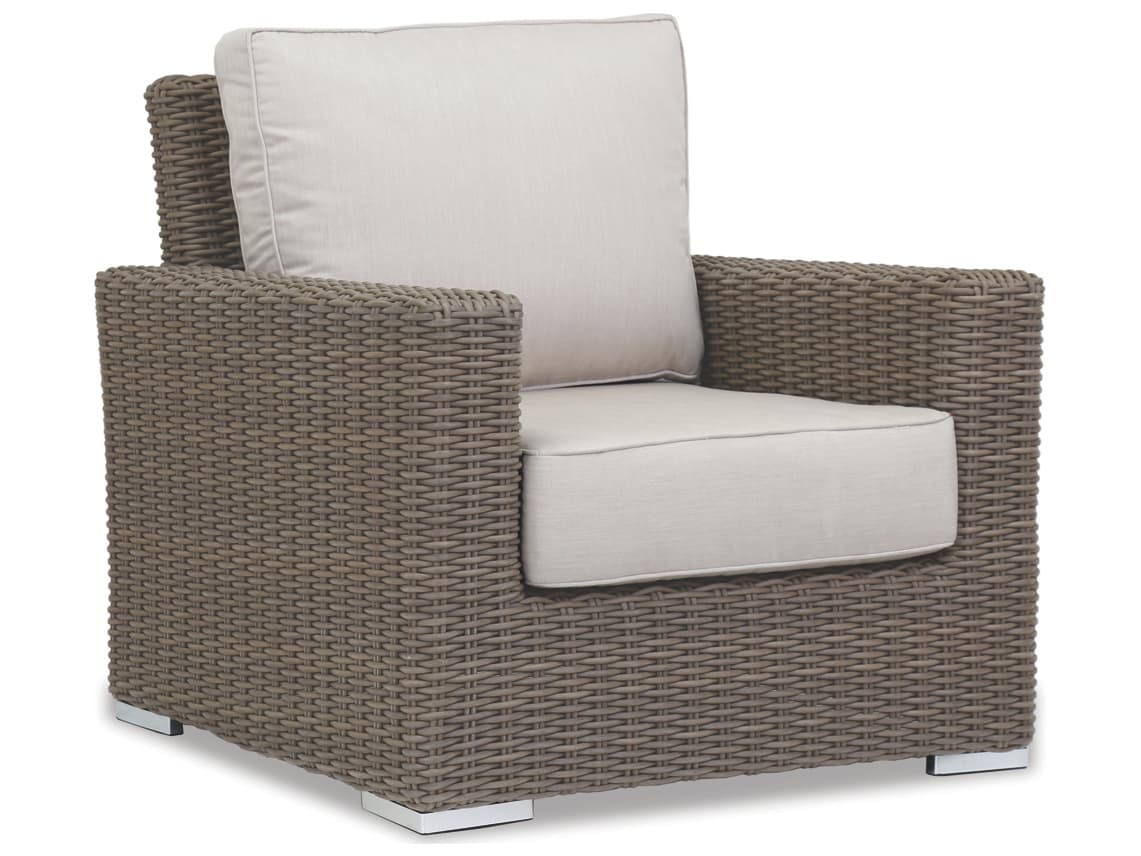 Sunset West Coronado Wicker Driftwood Outdoor Patio Lounge Chair in Canvas Flax with Self Welt