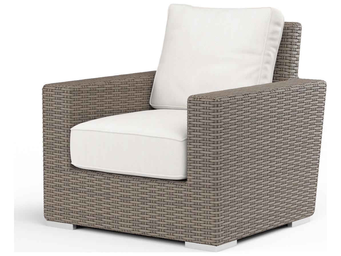 Sunset West Coronado Wicker Driftwood Outdoor Patio Lounge Chair in Canvas Flax with Self Welt