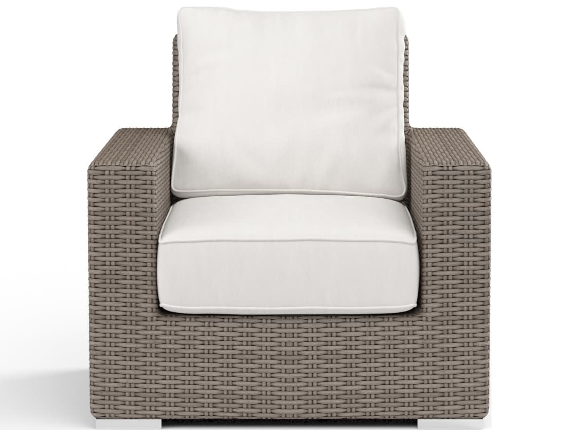 Sunset West Coronado Wicker Driftwood Outdoor Patio Lounge Chair in Canvas Flax with Self Welt