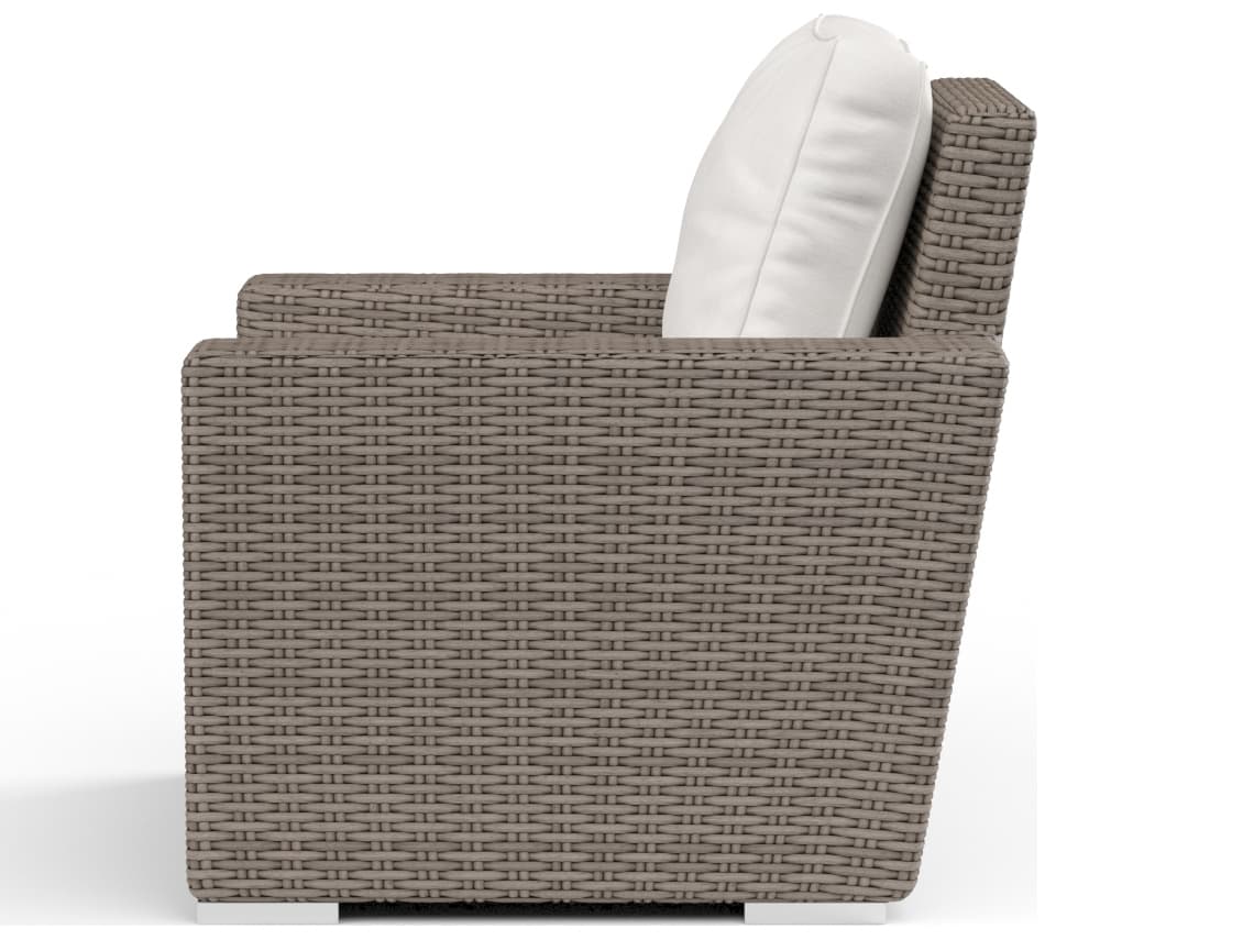 Sunset West Coronado Wicker Driftwood Outdoor Patio Lounge Chair in Canvas Flax with Self Welt