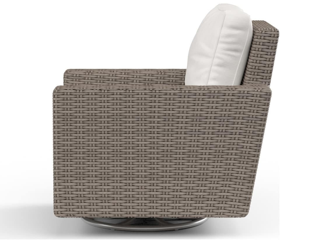 Sunset West Coronado Wicker Driftwood Swivel Patio Rocker in Canvas Flax with Self Welt