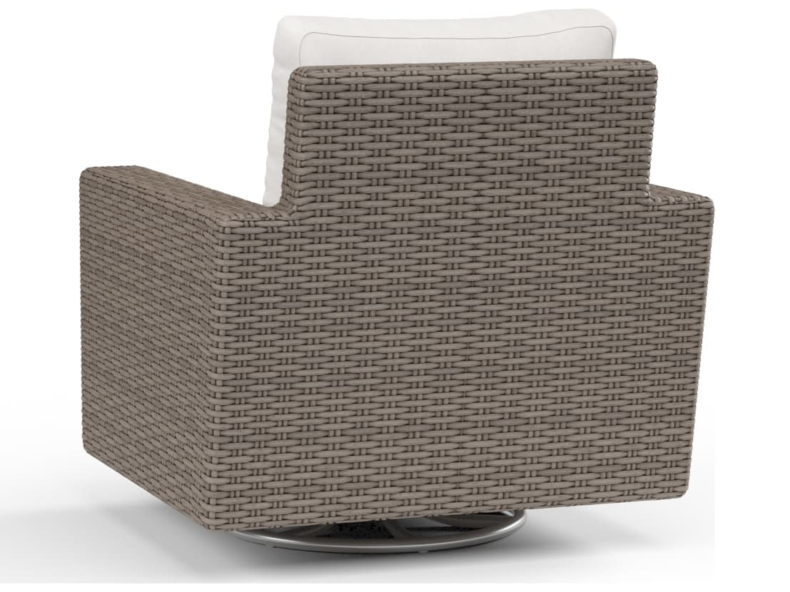 Sunset West Coronado Wicker Driftwood Swivel Patio Rocker in Canvas Flax with Self Welt