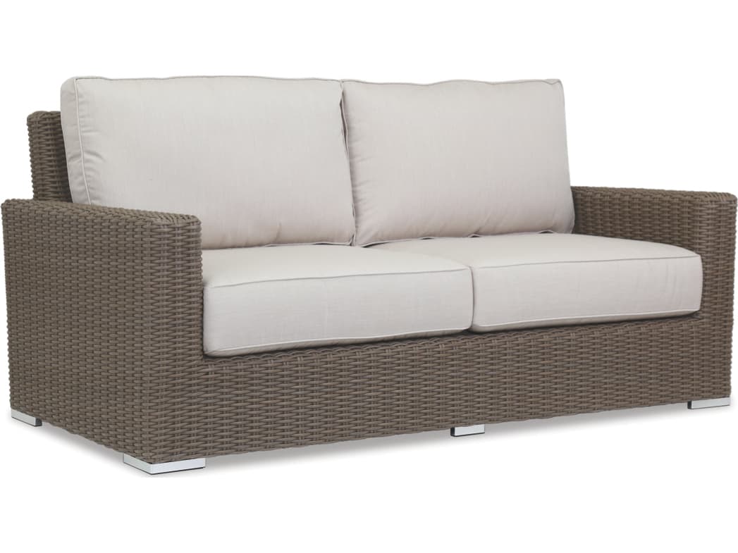 Sunset West Coronado Wicker Driftwood Outdoor Patio Loveseat in Canvas Flax with Self Welt