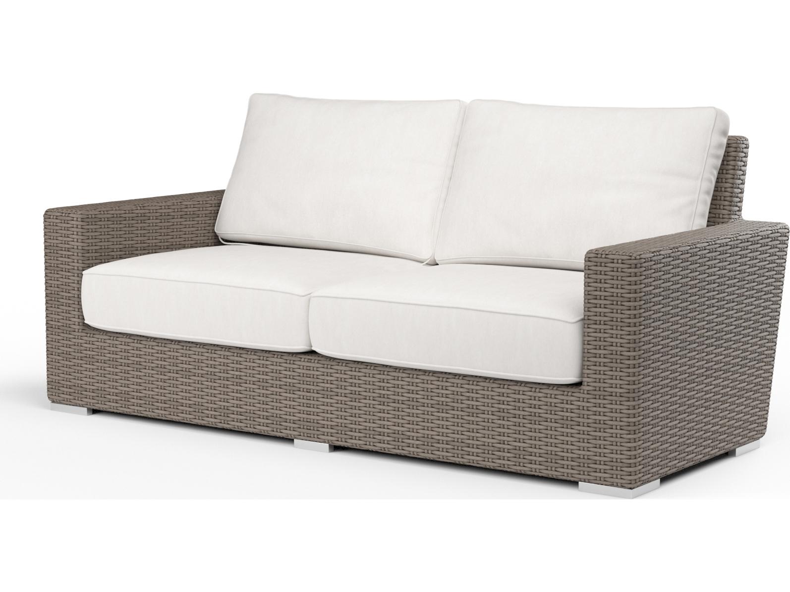 Sunset West Coronado Wicker Driftwood Outdoor Patio Loveseat in Canvas Flax with Self Welt