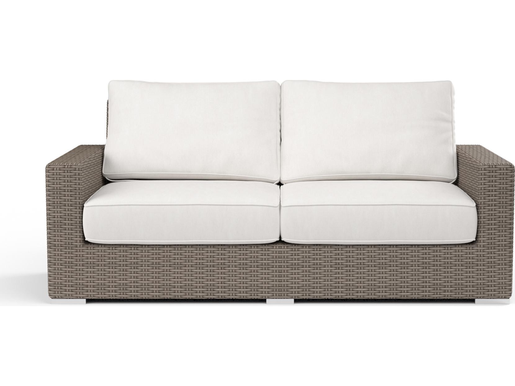 Sunset West Coronado Wicker Driftwood Outdoor Patio Loveseat in Canvas Flax with Self Welt