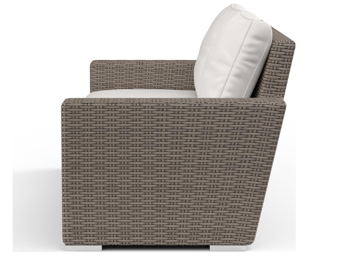 Sunset West Coronado Wicker Driftwood Outdoor Patio Loveseat in Canvas Flax with Self Welt