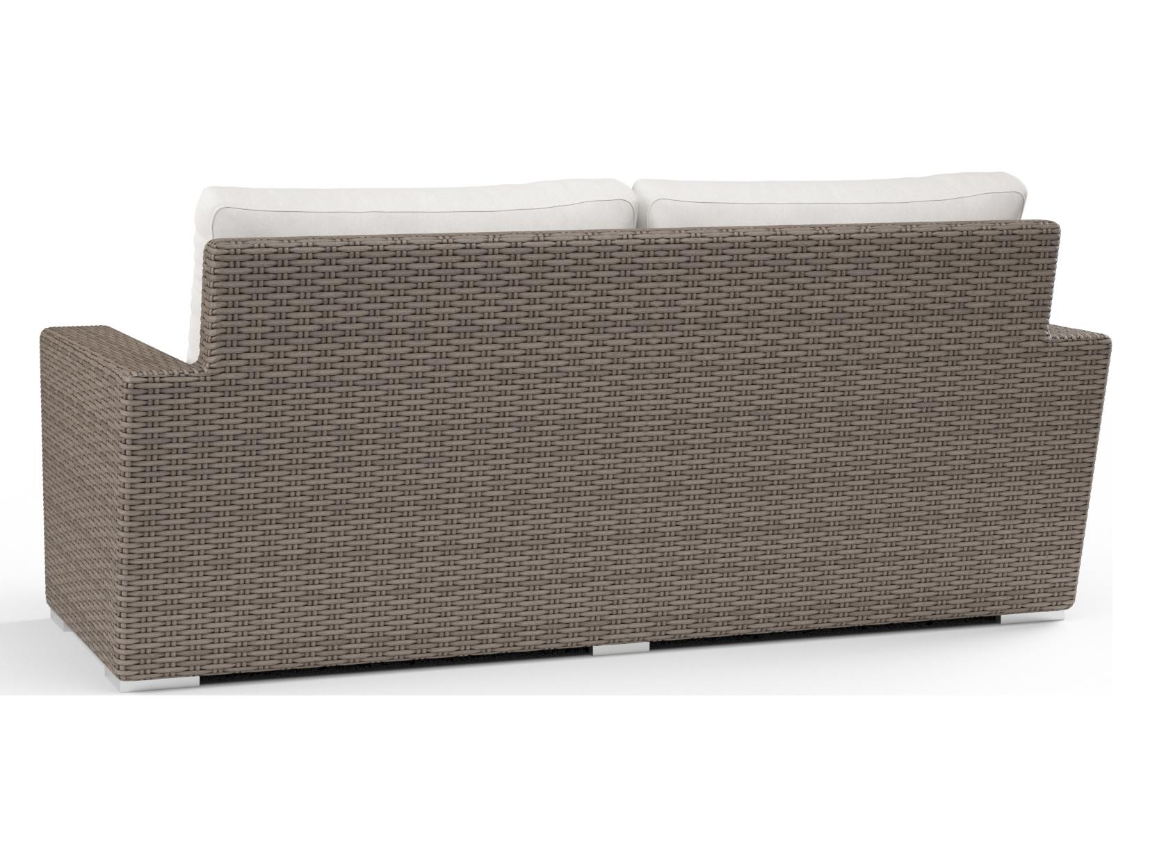 Sunset West Coronado Wicker Driftwood Outdoor Patio Loveseat in Canvas Flax with Self Welt