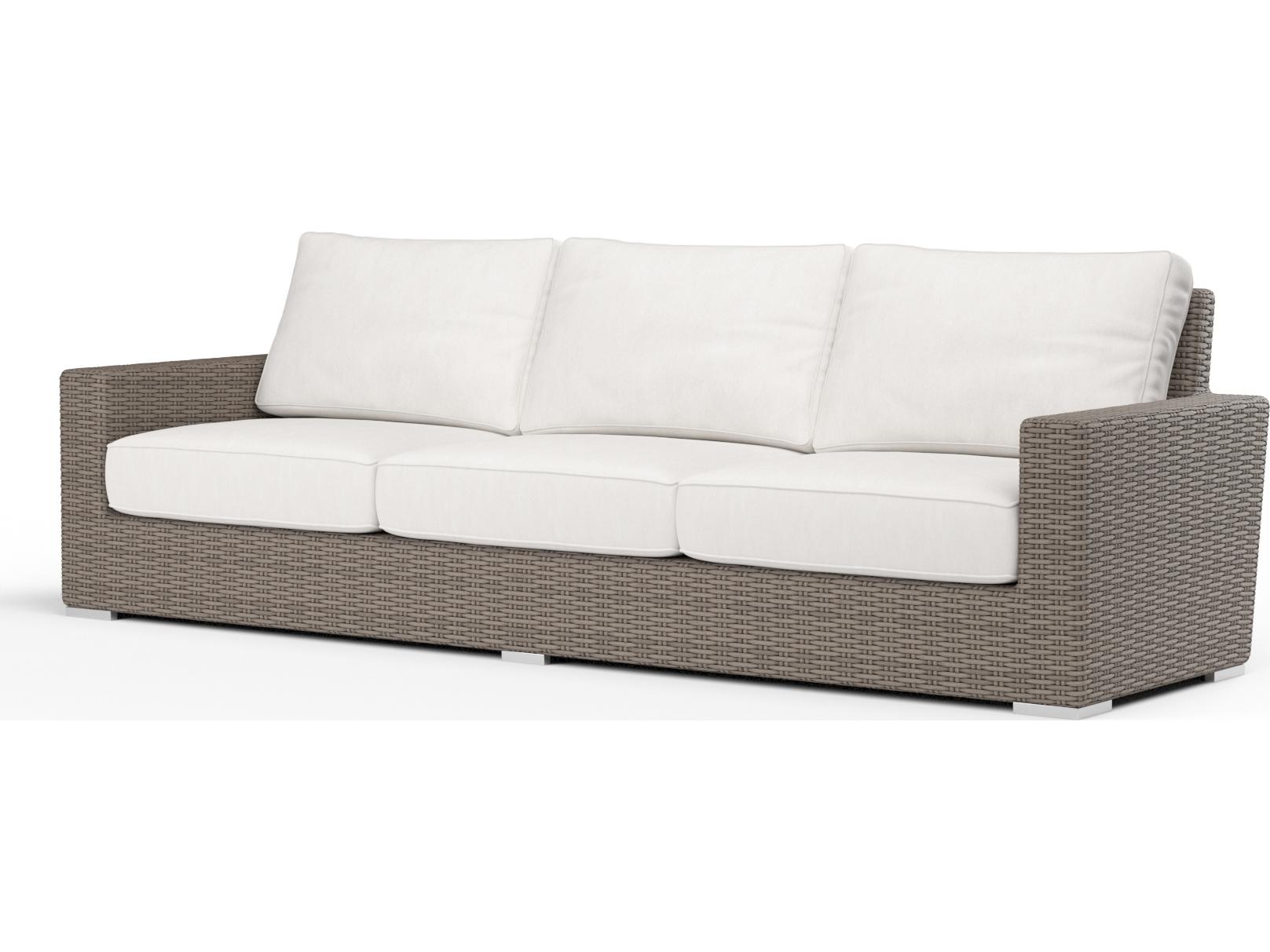 Sunset West Coronado Wicker Driftwood Outdoor Patio Sofa in Canvas Flax with Self Welt