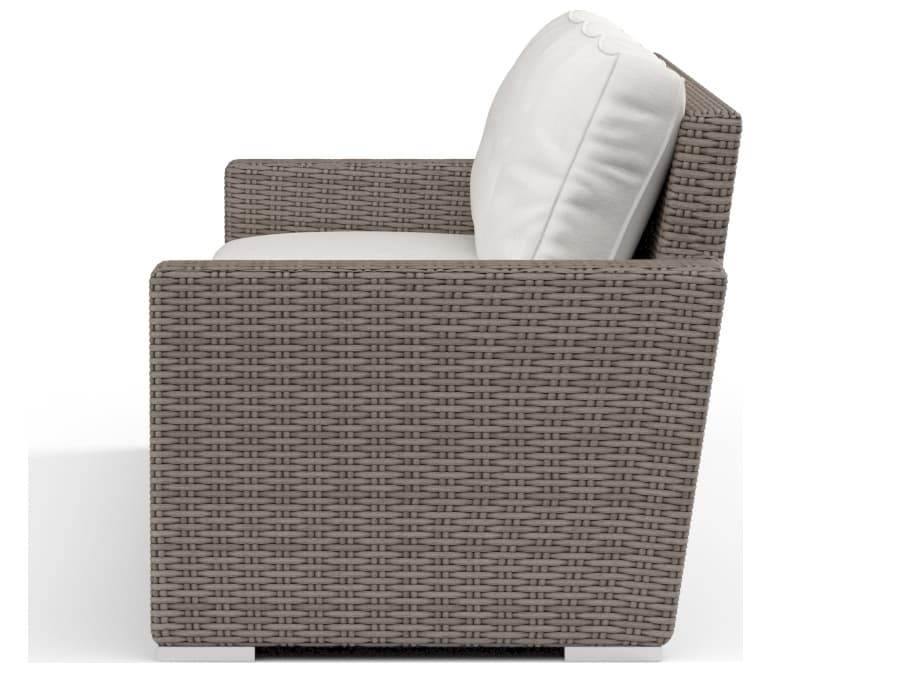 Sunset West Coronado Wicker Driftwood Outdoor Patio Sofa in Canvas Flax with Self Welt