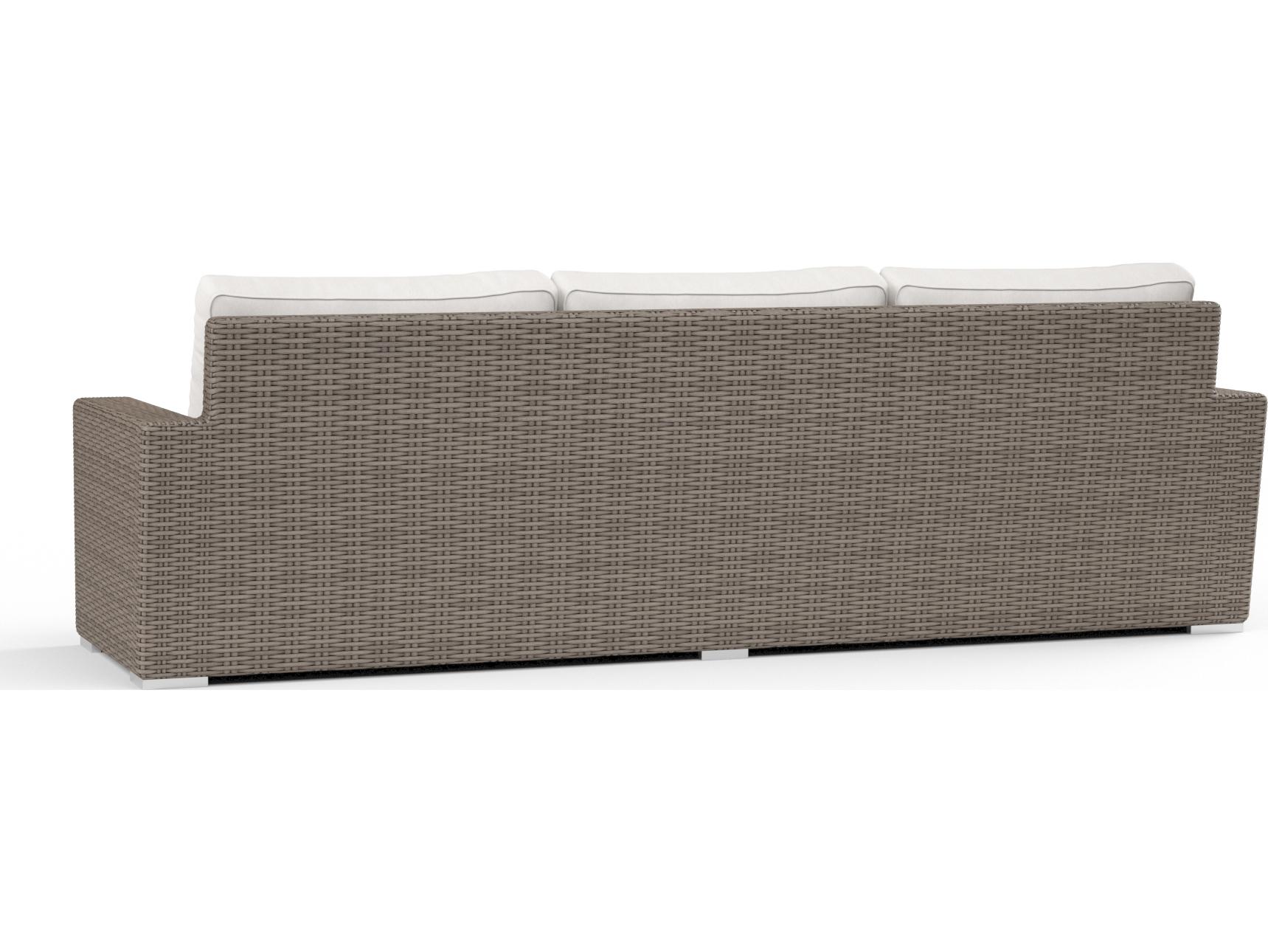 Sunset West Coronado Wicker Driftwood Outdoor Patio Sofa in Canvas Flax with Self Welt