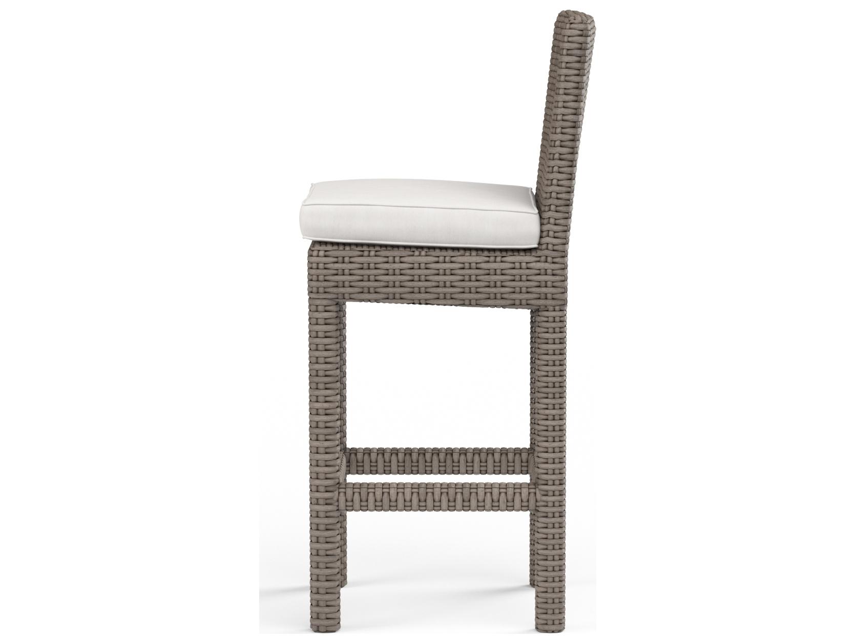 Sunset West Coronado Wicker Driftwood Outdoor Bar Stool in Canvas Flax with Self Welt