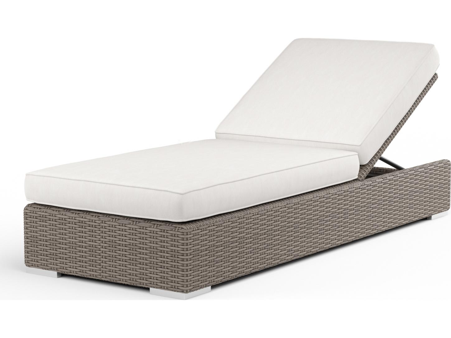 Sunset West Coronado Wicker Driftwood Patio Chaise Lounge in Canvas Flax with Self Welt