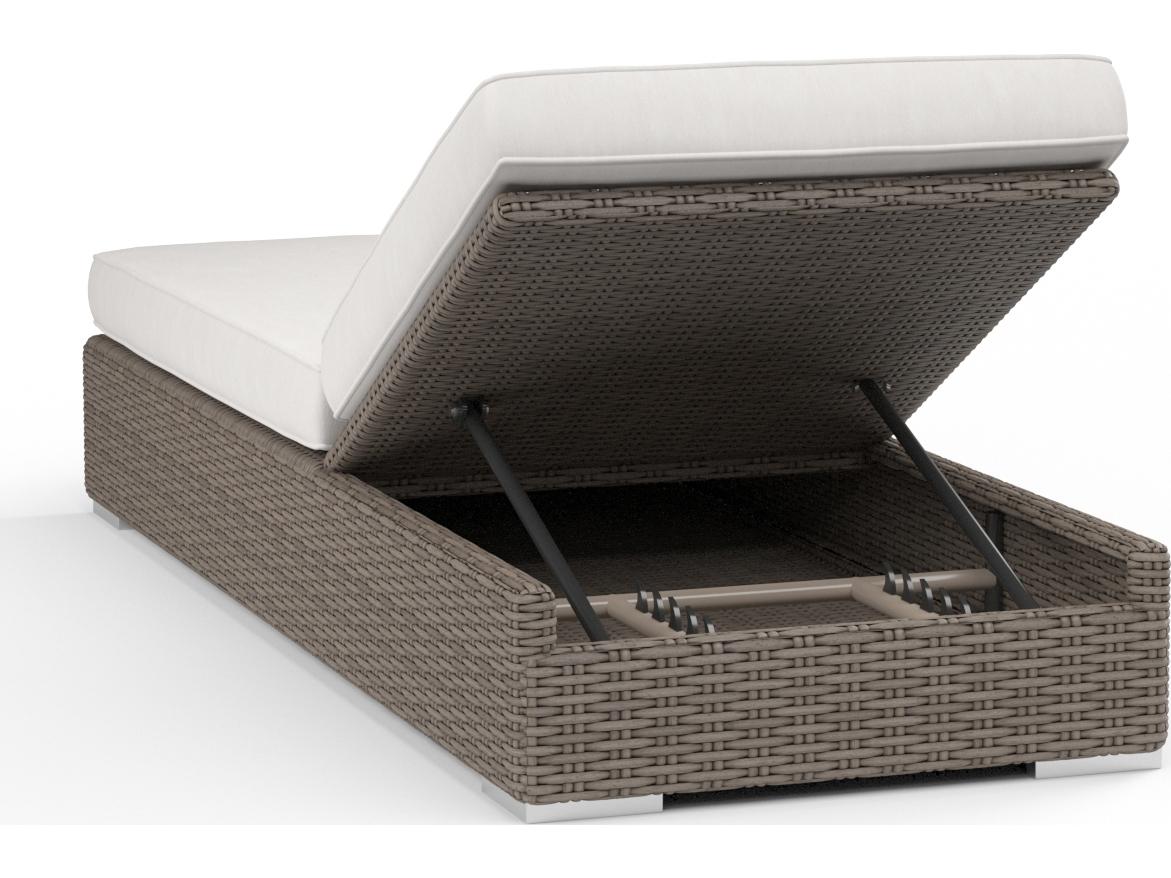 Sunset West Coronado Wicker Driftwood Patio Chaise Lounge in Canvas Flax with Self Welt