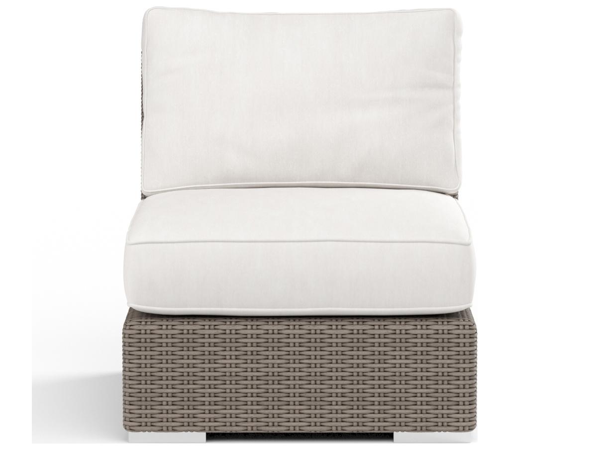 Sunset West Coronado Wicker Driftwood Modular Patio Lounge Chair in Canvas Flax with Self Welt