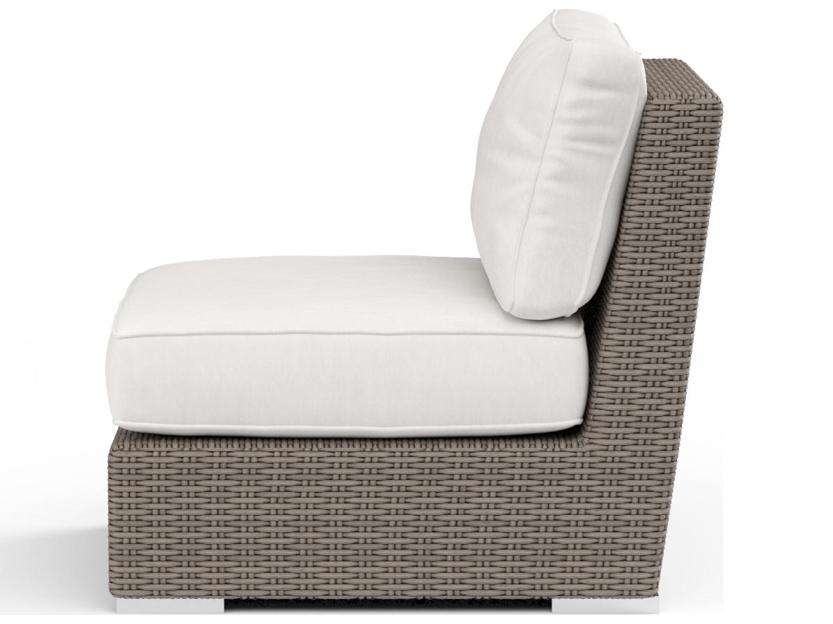 Sunset West Coronado Wicker Driftwood Modular Patio Lounge Chair in Canvas Flax with Self Welt