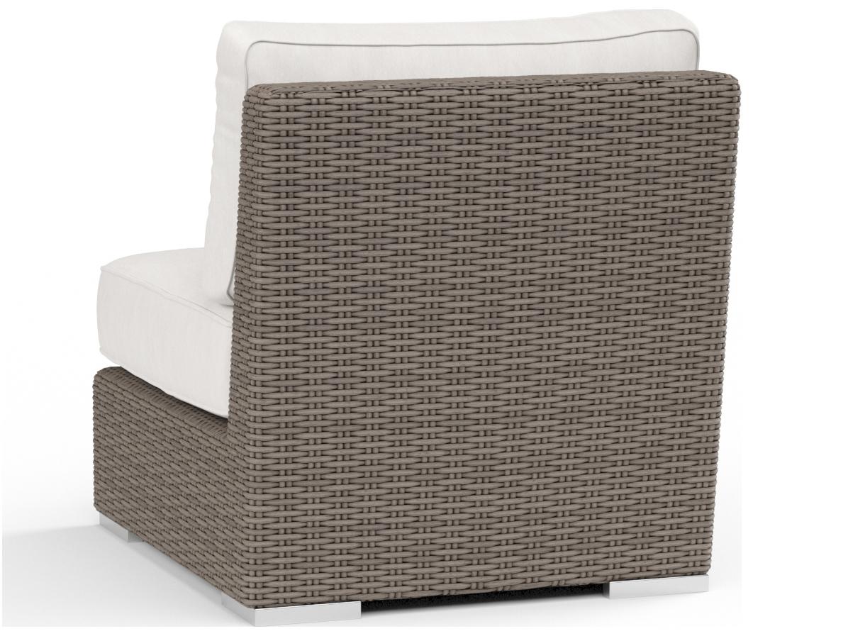 Sunset West Coronado Wicker Driftwood Modular Patio Lounge Chair in Canvas Flax with Self Welt