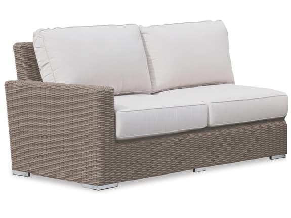 Sunset West Coronado Wicker Driftwood Left Arm Patio Loveseat in Canvas Flax with Self Welt