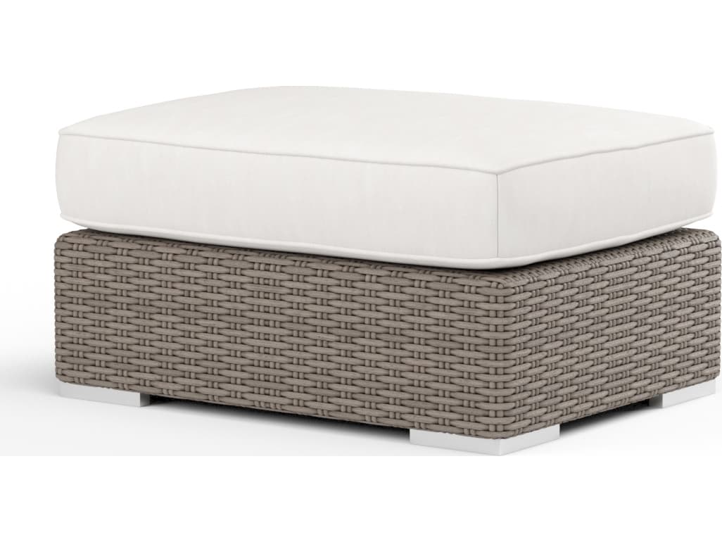 Sunset West Coronado Wicker Driftwood Outdoor Patio Ottoman in Canvas Flax with Self Welt