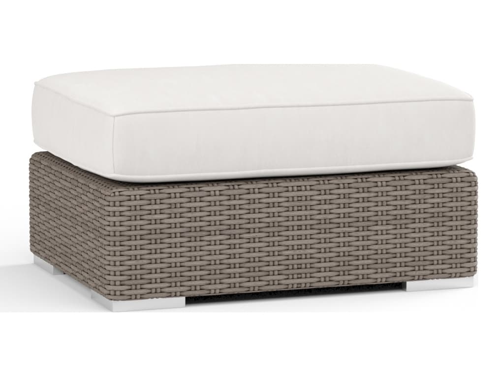 Sunset West Coronado Wicker Driftwood Outdoor Patio Ottoman in Canvas Flax with Self Welt
