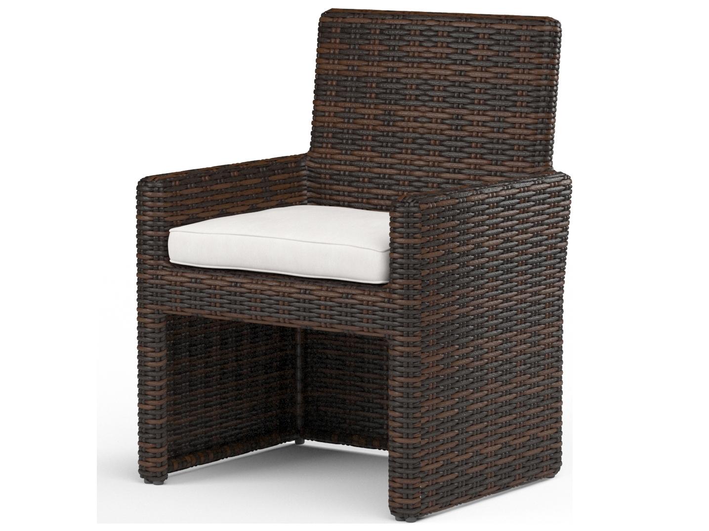 Sunset West Montecito Wicker Outdoor Patio Dining Chair in Canvas Flax with Self Welt