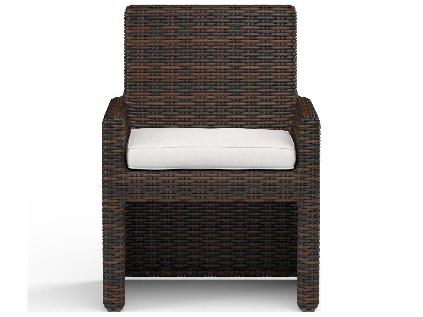 Sunset West Montecito Wicker Outdoor Patio Dining Chair in Canvas Flax with Self Welt